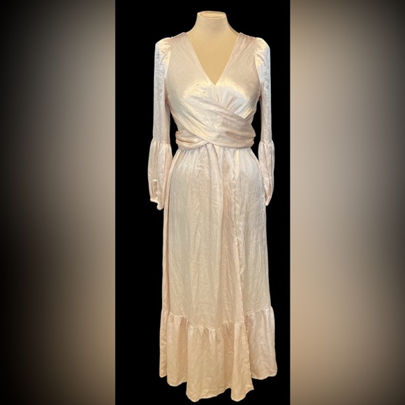 Rahi Leila Luster Long Sleeve Maxi Dress in Blush | Crossover Front | Open Back - Picture 7 of 12